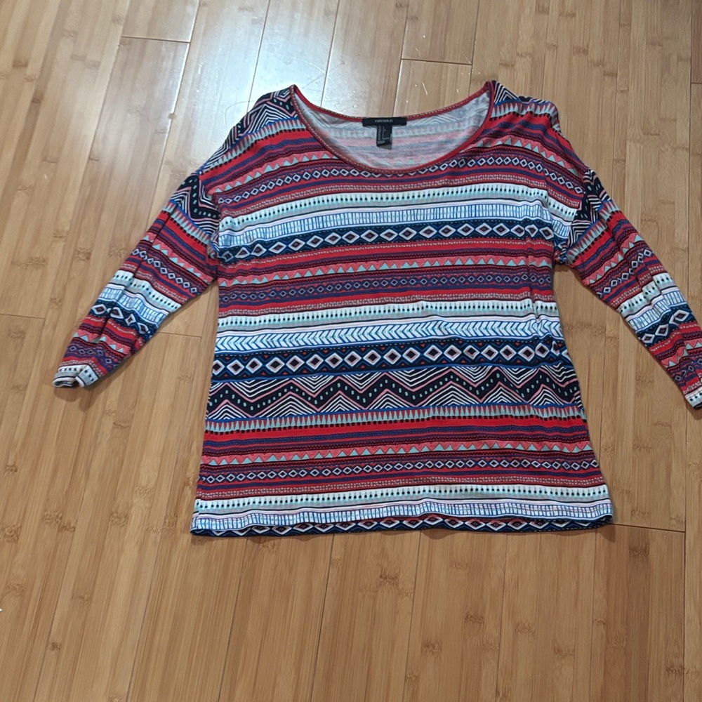 Forever 21 Multicolor Patterned Long Sleeve Top